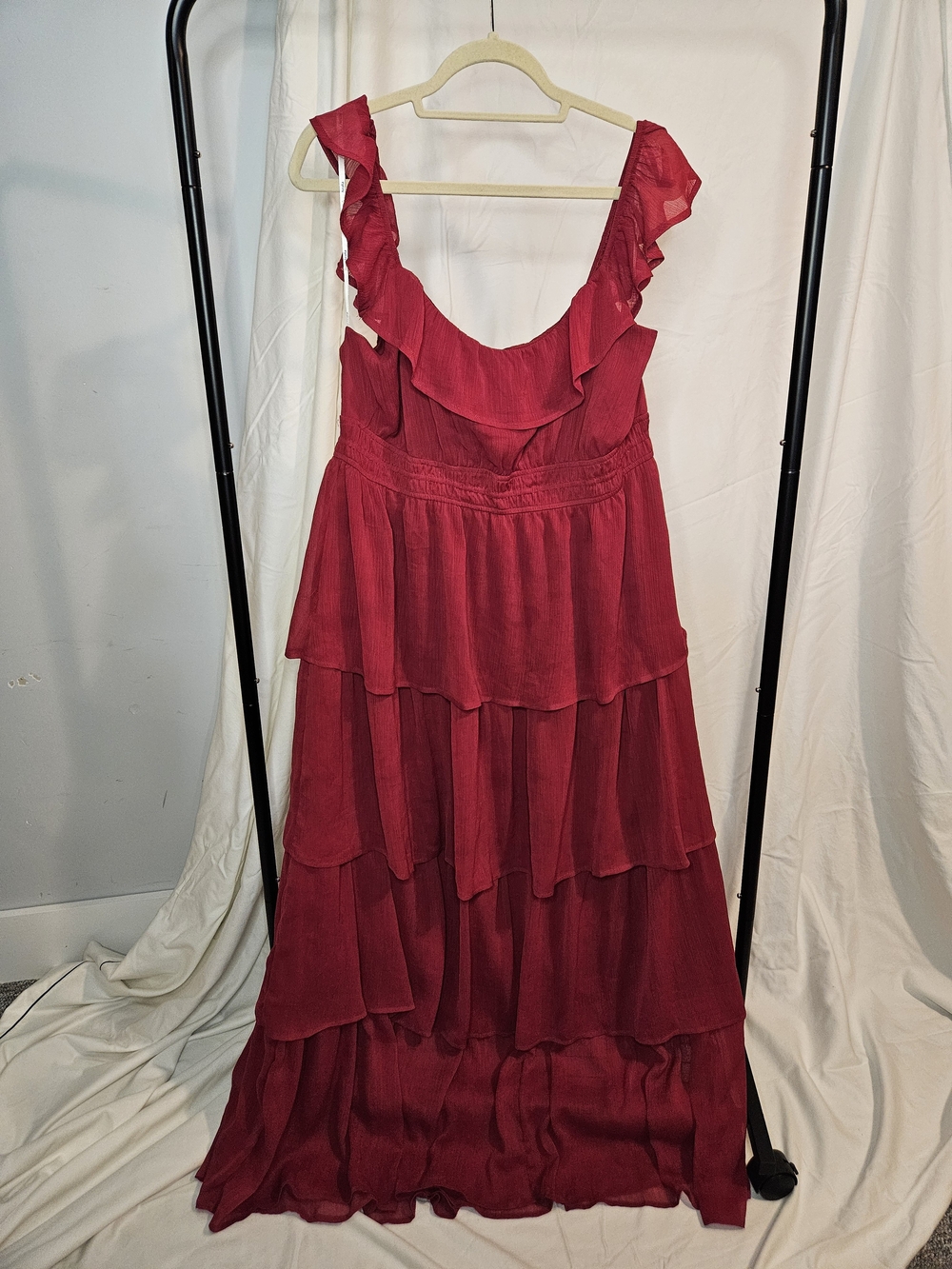 ARULA Red Ruffled Tiered Maxi Dress